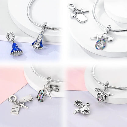 Teufelsaugen-Charm aus 925er Silber, Original-Hand der Fatima, blauer Zirkon, Kreuz, blaue Augen, passend für Armbänder, DIY-Herstellung von Schmuck, Geschenk