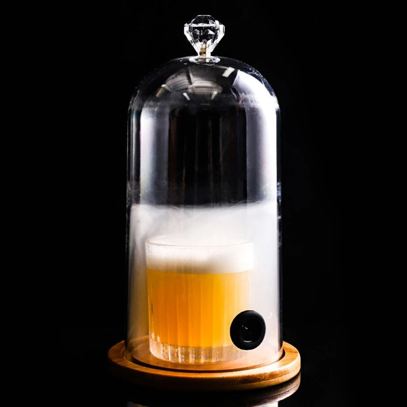 Kunststoff Rauchen Cloche Haube Molekulare Küche Lebensmittel Dome Abdeckung Deckel mit Gummi Löcher Holz Basis für Cocktail Kuchen Getränke T21C