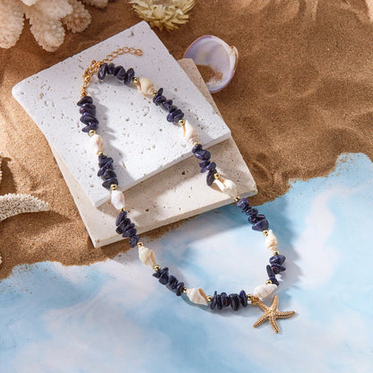 Bohemian Seestern Muschel Anhänger Halsketten Für Frauen Bunte Unregelmäßige Stein Halsband Halskette Mädchen Sommer Strand Party Schmuck