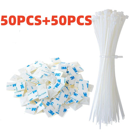 Selbstsichernder Kunststoff-Nylon-Kabelbinder + Nylon, quadratisch, 3 m, selbstklebender Draht, Reißverschluss, fester Sitzhalter, Kabelbinder-Montagebasis