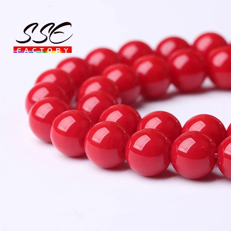 Großhandel Rote Koralle Stein Perlen Für Schmuck Machen Runde Lose Spacer Perlen Diy Armbänder Halskette Zubehör 4 6 8 10 12mm 15"