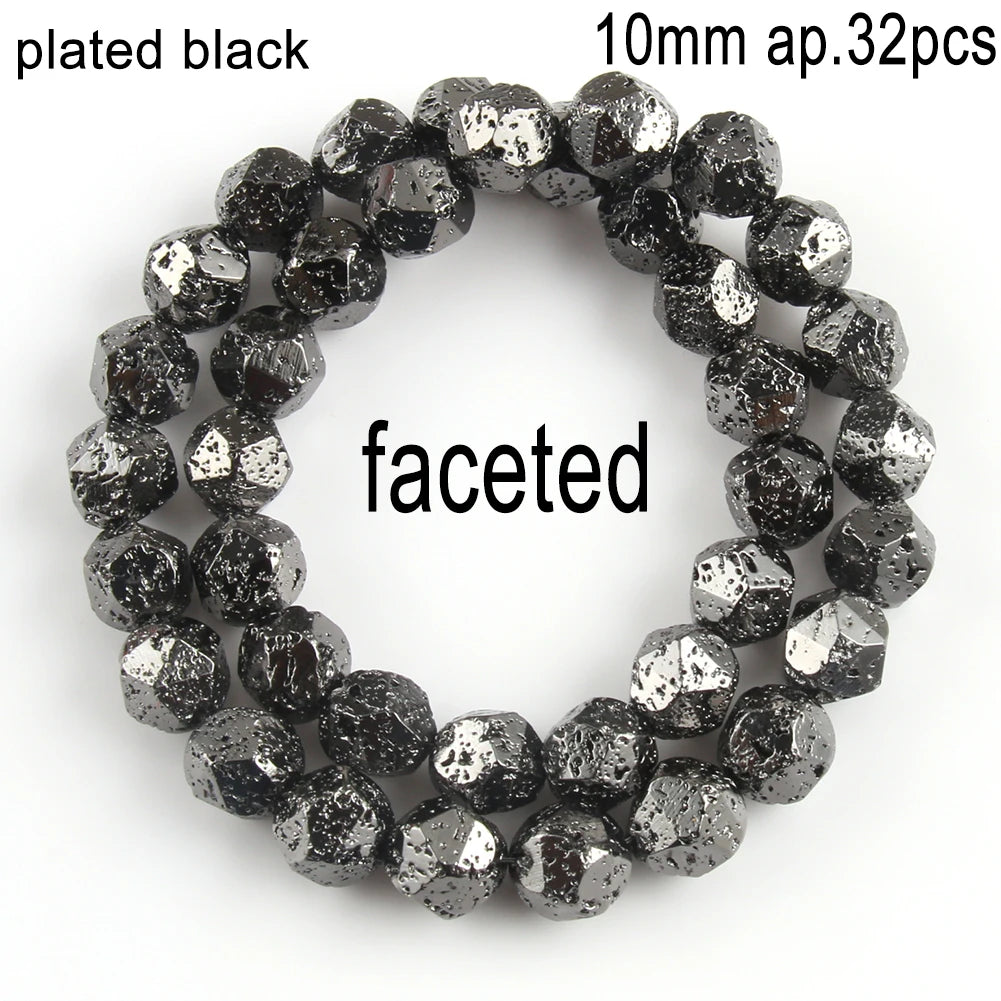 Schwarze vulkanische Lavagesteinperlen, Mineralperlen, Charms, Rohrwürfel, runde geometrische Formperlen für Schmuckherstellung, DIY-Armband