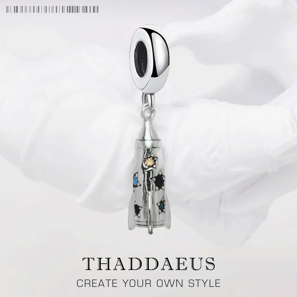 Neuer bunter Raketen-Anhänger, baumelnder Charm, 925er Sterlingsilber, Modeschmuck für Damen und Herren, trendiges Geschenk