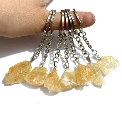 20 stücke Natürliche Raue Rohstein Kristall Quarz Schlüsselbund Frauen Männer Handtasche Hangle Auto Schlüssel Halter Raw Mineral Stein Schlüsselring schmuck