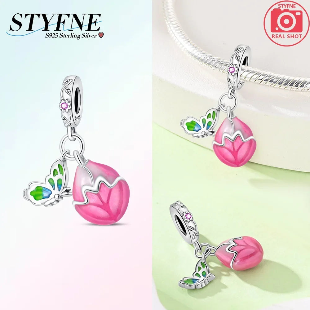 925er Sterlingsilber, Farbe, Glühwürmchen, Chamäleon, Schmetterling, leuchtende Charms, Perlen, passend für Original-Armbänder, DIY-Schmuck, Geschenk