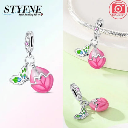 925er Sterlingsilber, Farbe, Glühwürmchen, Chamäleon, Schmetterling, leuchtende Charms, Perlen, passend für Original-Armbänder, DIY-Schmuck, Geschenk