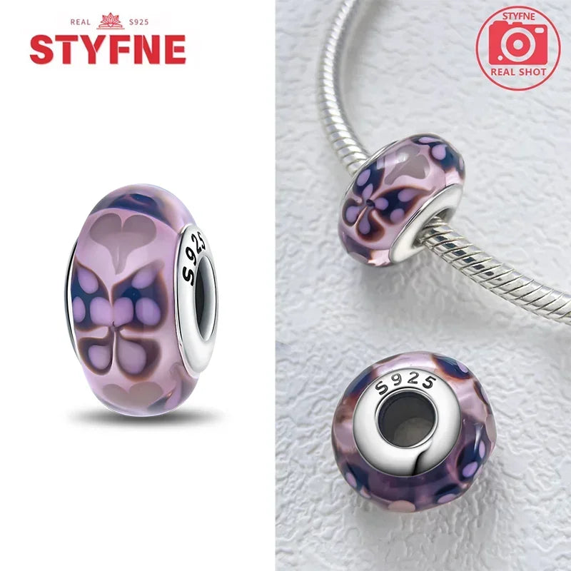 Echtes Sterlingsilber 925, Blumen-Charms, Glas, neue Original-Perle, bunt, Murano, passend für Original-Armbänder, DIY für Frauen, Schmuck, Geschenke