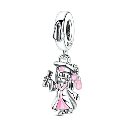 Graduation Series Original Charms Perlen Anhänger 925 Sterling Silber Blumen Kappe Herz Charms für Armband DIY Party Schmuck Geschenk