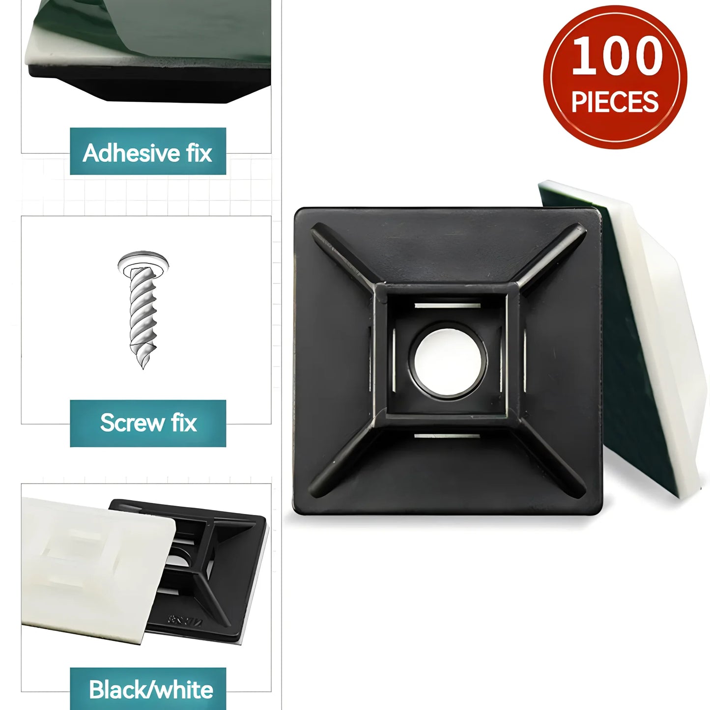 100 Stück Basis für Kabelbinder schwarze Schraub befestigung, selbst klebender Kabelbinder befestigungs sitz, Position ierungs stück der Kabel klemme