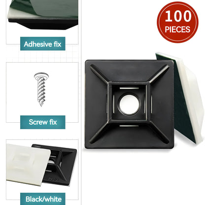 100 Stück Basis für Kabelbinder schwarze Schraub befestigung, selbst klebender Kabelbinder befestigungs sitz, Position ierungs stück der Kabel klemme
