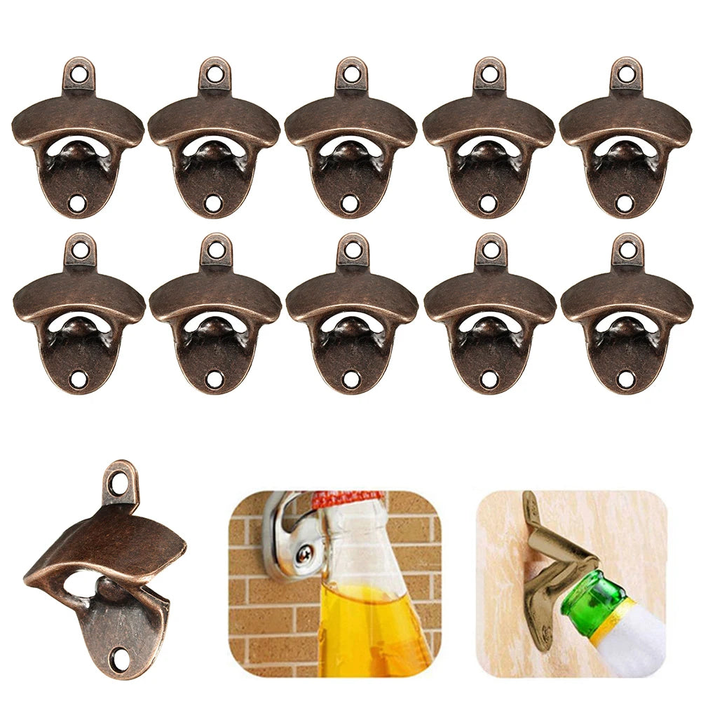 10PCS Vintage Flaschenöffner Wand Montiert Zink-legierung Bier Opener Werkzeug Wein Bar Zubehör mit Schrauben Opener Party Küche werkzeuge