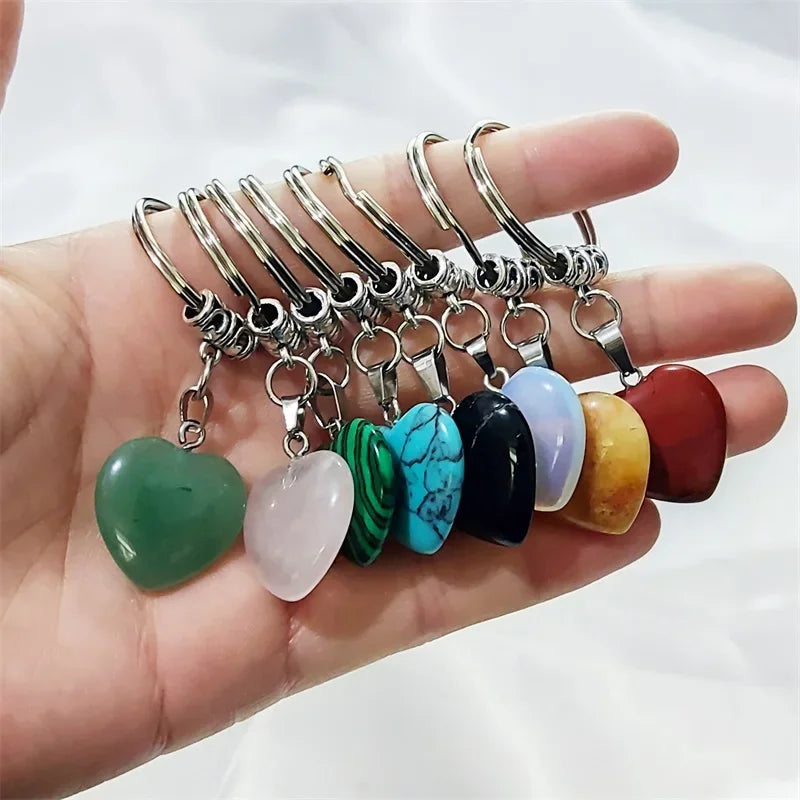 20 stücke Natürliche Stein Kristall Quarz Schlüsselbund Frauen Männer Handtasche Hangle Auto Schlüssel Halter Raw Mineral Stein Schlüsselring Schmuck