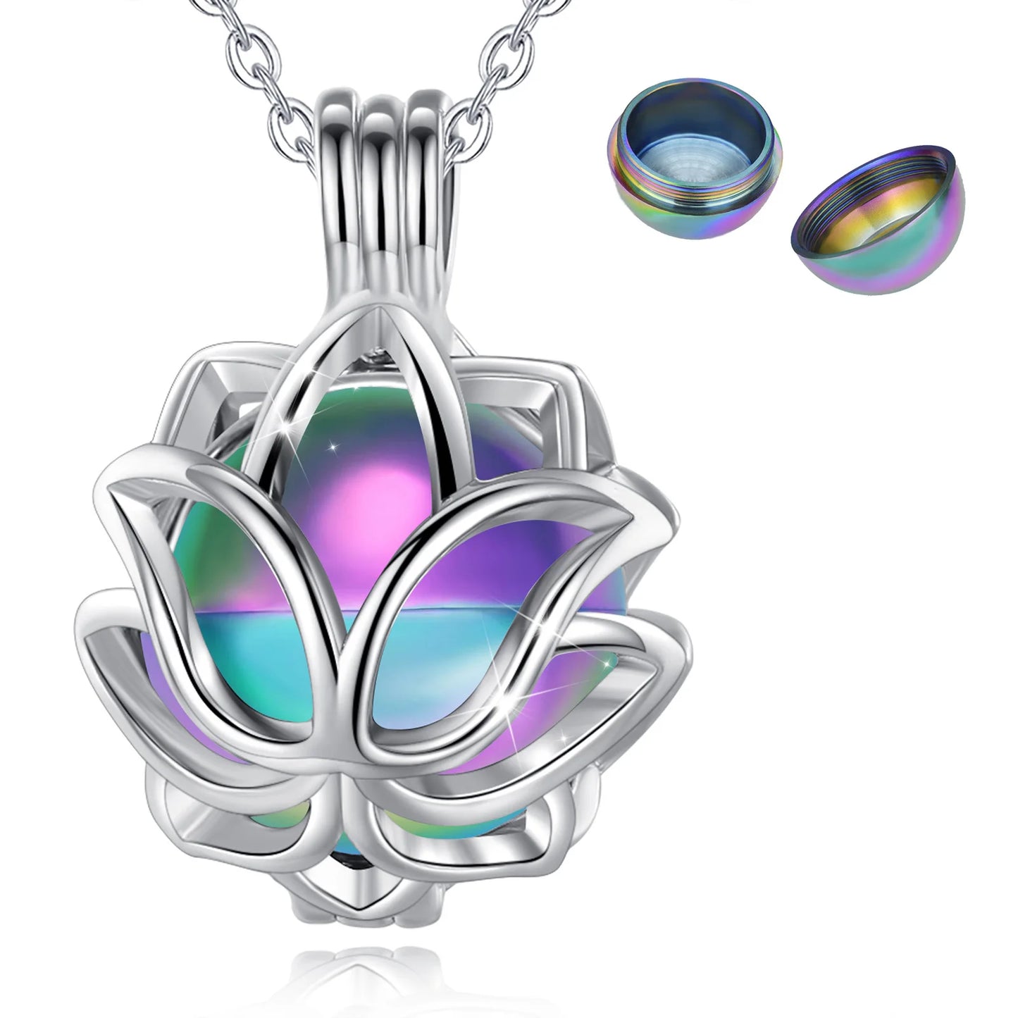 EUDORA Urnen-Anhänger, 14 mm, Lotusblüten-Käfig, Medaillon, Aschebehälter, Andenkenkapsel, Halskette, Hohlkugel, DIY-Schmuck, k332n14