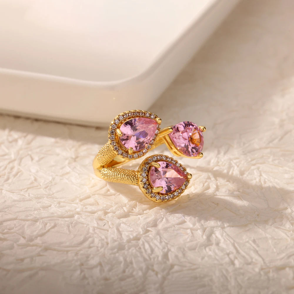 Luxus Edelstahl Ringe Vergoldet Bunte Stein Zirkon Kristall Herz Ring Für Frauen Hochzeit Boho Schmuck Weihnachtsgeschenk