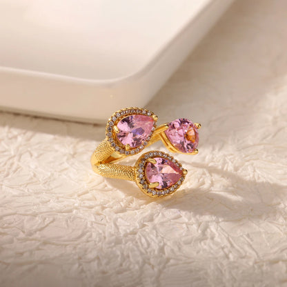 Luxus Edelstahl Ringe Vergoldet Bunte Stein Zirkon Kristall Herz Ring Für Frauen Hochzeit Boho Schmuck Weihnachtsgeschenk