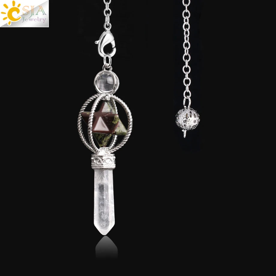 CSJA Esoterik Kristallpendel für Wünschelpen, Weissagung, Pendel, Merkaba, Naturstein-Anhänger, klarer Quarz, rote Bronze, G930