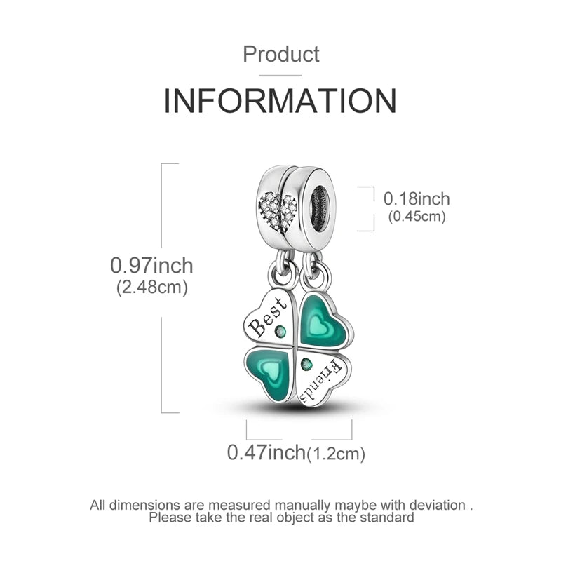 925er Sterlingsilber, grüne Charms, Perlen, vierblättriges Kleeblatt, baumelnd, für Frauen und Mädchen, Original-Armband, DIY-Schmuck, Geschenke