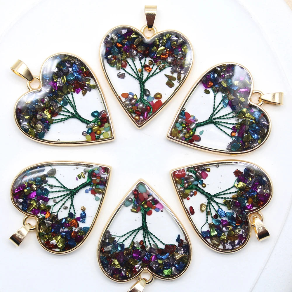 12 Stück Mix Stein Amethyst Lapislazuli Kristall Herz Lebensbaum Anhänger für DIY Herstellung Naturstein Halskette Ohrring Zubehör