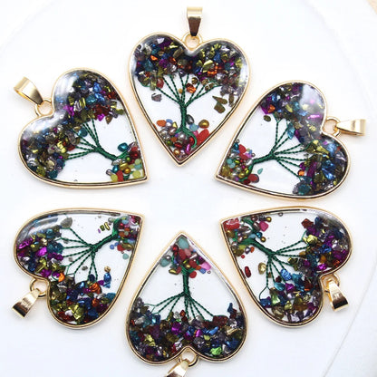 12 Stück Mix Stein Amethyst Lapislazuli Kristall Herz Lebensbaum Anhänger für DIY Herstellung Naturstein Halskette Ohrring Zubehör