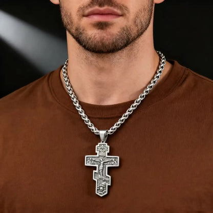 YQ 316L Edelstahl Orthodoxes Kreuz Jesus Anhänger Halskette Für Männer Schmuck Religiöse Vintage Zubehör