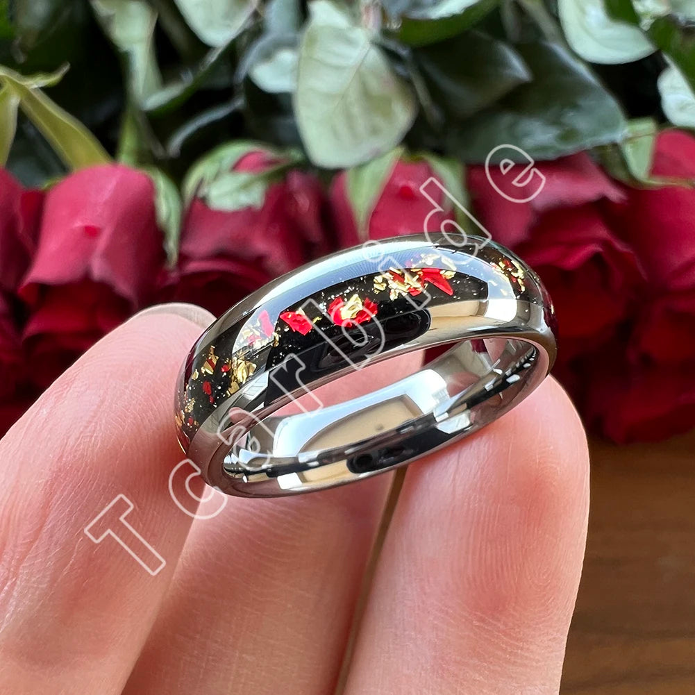 Dropshipping 6mm 8mm 18k Gold Farbe Kuppel Ehering Schöner Wolframkarbid Ring mit roter und Goldfolieninlage Comfort Fit