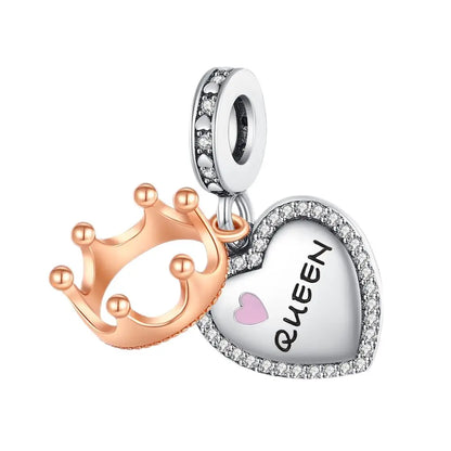 Klassische „King Of The Forest“-Perlen aus 925er-Sterlingsilber und glänzender roségoldener Kronen-Anhänger, passend für Armbänder, wunderschöne Schmuckgeschenke