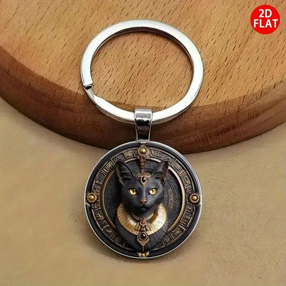 Ägyptischer schwarzer Katzen-Schlüsselanhänger, 2D, flach, im altägyptischen Stil, Auto-Schlüsselanhänger, modisches Accessoire, Taschenanhänger, Schlüsselanhänger, Valentinstagsgeschenke