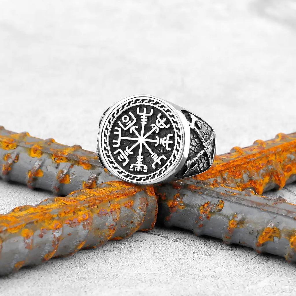 Vintage Edelstahl Wikinger Amulett Ring Nordischer Kompass Runen Männer und Frauen Ringe Teenager Multi Style Schmuck Freund Geschenk