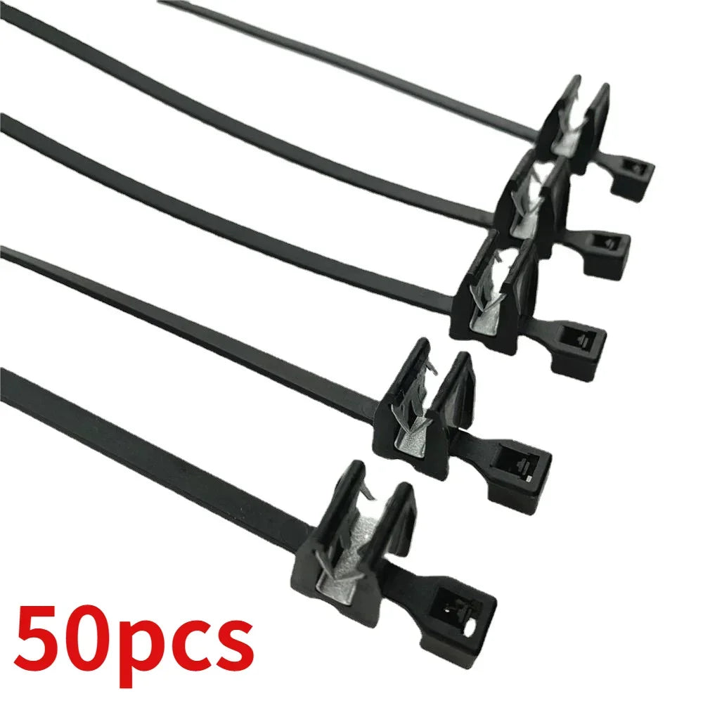 50 stücke elektrische geräte und produkte auto kabelbinder mit metall clip schnalle 5 mmx200mm