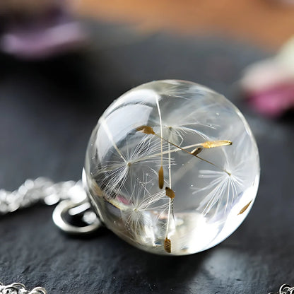 Löwenzahn-Halskette, echter Löwenzahn-Glaskugel-Anhänger, Wunsch-Halskette, Natur-Schmuck für Frauen, Geschenk