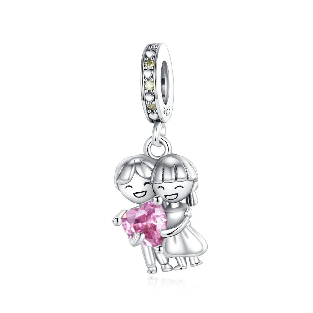 Romantischer 925 Sterling Silber Liebesschlüssel Herz-zu-Herz Charm für DIY Armband Halskette Verlobung Party Geschenke