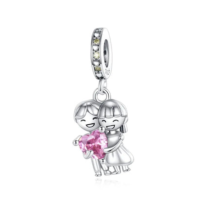 Romantischer 925 Sterling Silber Liebesschlüssel Herz-zu-Herz Charm für DIY Armband Halskette Verlobung Party Geschenke