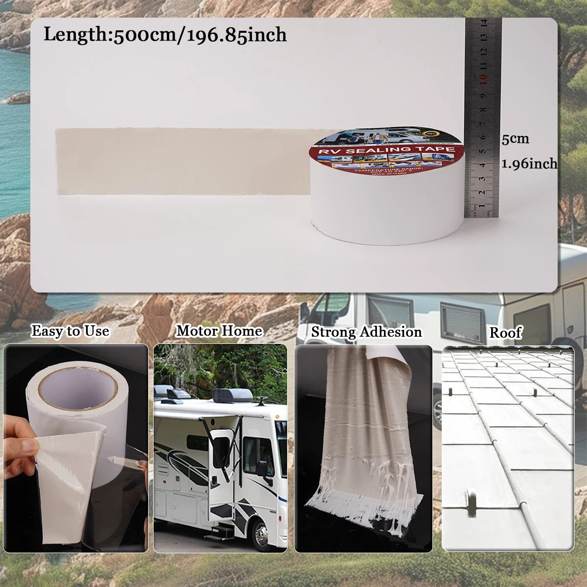 RV-Dach-Butyl-Reparatur-Dichtungsband, weiß, temperaturbeständig, starker Klebstoff, fällt nicht ab, geeignet für Anhänger, Boot, LKW, Wohnmobil