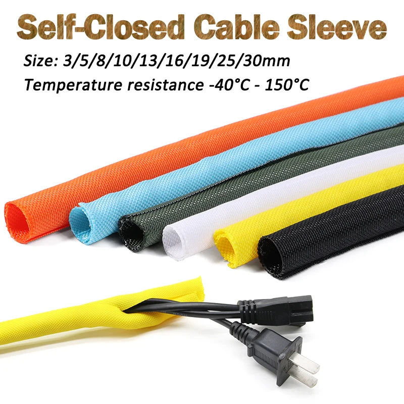 3/5M Selbstschließende PET-Geflechtkabelhülle 3 5 8 10 13 16 19 25 30mm Auto-Kabelmanagement Flexibler Geteilter Schlauch Kabelummantelung Schutz