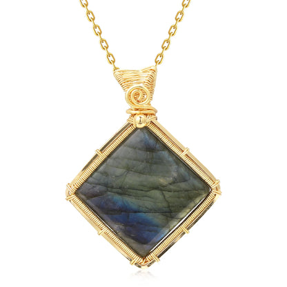 Labradorit Regenbogen Mondstein Edelstein Anhänger Kupferdraht umwickelt Labradorit Schmuck Labradorit Halskette mit Kette und Box