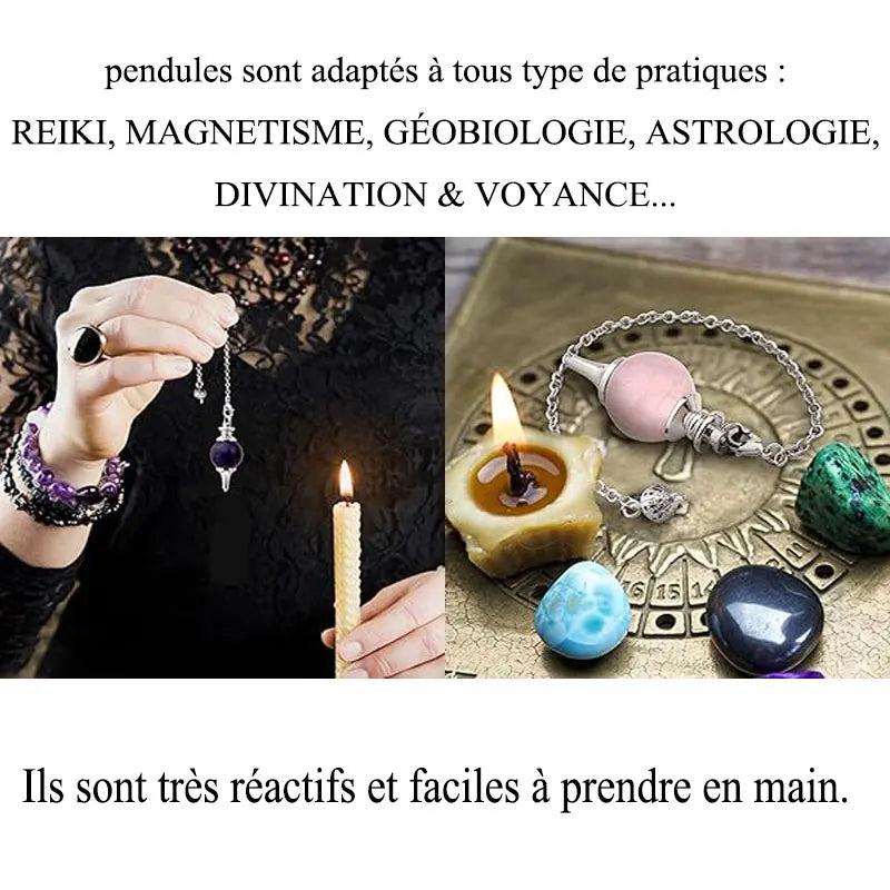 Chakra-Naturstein-Kristall-Pendel, echter runder Amethyst-Anhänger, abnehmbares Pendulo zum Wünschelfen, Dinvination, Heilquarz X013