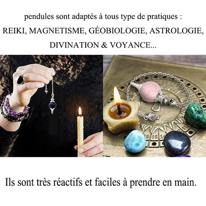 Chakra-Naturstein-Kristall-Pendel, echter runder Amethyst-Anhänger, abnehmbares Pendulo zum Wünschelfen, Dinvination, Heilquarz X013