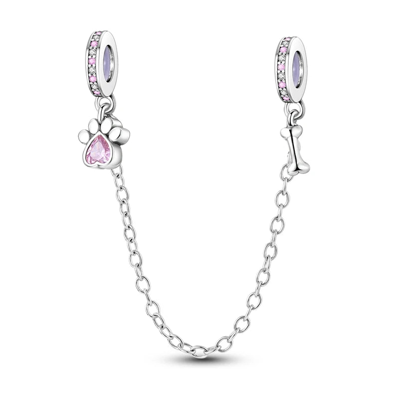 Silber-Charm, 925er-Sterlingsilber, Clip-Charms, Sicherheitsketten-Charm, CZ-Pavé, runde Clip-Perlen, passend für Original-Armbänder, Schmuckherstellung