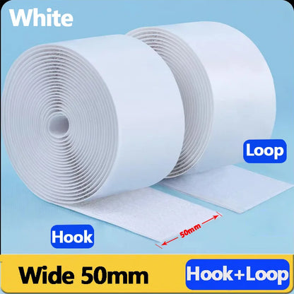 50 mm weißes, starkes, selbstklebendes Klettband, selbstklebendes Nylon-Klettverschlussband mit Kleber für Heimwerkerarbeiten