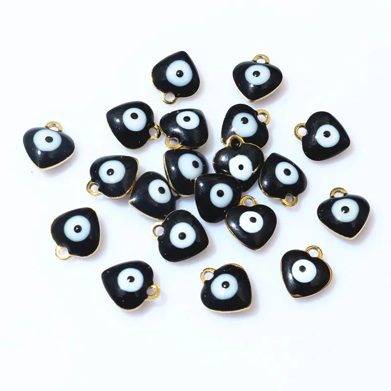 20 Stück 9x8mm Emaille Böse Augen Herz-Anhänger Edelstahl DIY Schmuck Making Zubehör Erkenntnisse Armband Ohrringe