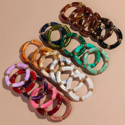 Vintage Chunky Bamboo Elbow Acrylic Bracelets for Women Men Rock Punk Stretch Large Curved Tube Stacking Bangle Couple Jewelry Gifts