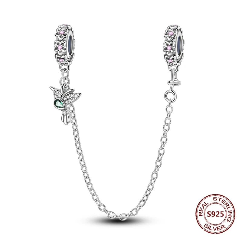 Sicherheitskette Libelle Schmetterling 925er Sterlingsilber Original Marienkäfer Kolibri Charm DIY Schmuckherstellung für Armband Armreif