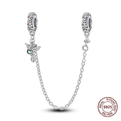 Sicherheitskette Libelle Schmetterling 925er Sterlingsilber Original Marienkäfer Kolibri Charm DIY Schmuckherstellung für Armband Armreif