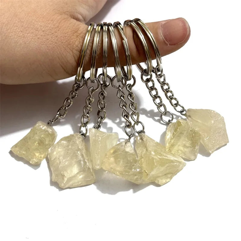 20 stücke Natürliche Raue Rohstein Kristall Quarz Schlüsselbund Frauen Männer Handtasche Hangle Auto Schlüssel Halter Raw Mineral Stein Schlüsselring schmuck