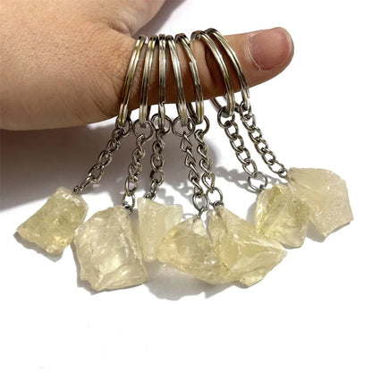 20 stücke Natürliche Raue Rohstein Kristall Quarz Schlüsselbund Frauen Männer Handtasche Hangle Auto Schlüssel Halter Raw Mineral Stein Schlüsselring schmuck