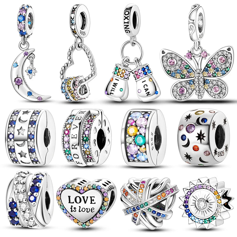 Fit 925 Original Armband 100 % 925 Sterling Silber Glänzende Bunte Zirkon Herz Charms Perlen Exquisite DIY Schmuck Geschenk