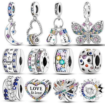 Fit 925 Original Armband 100 % 925 Sterling Silber Glänzende Bunte Zirkon Herz Charms Perlen Exquisite DIY Schmuck Geschenk
