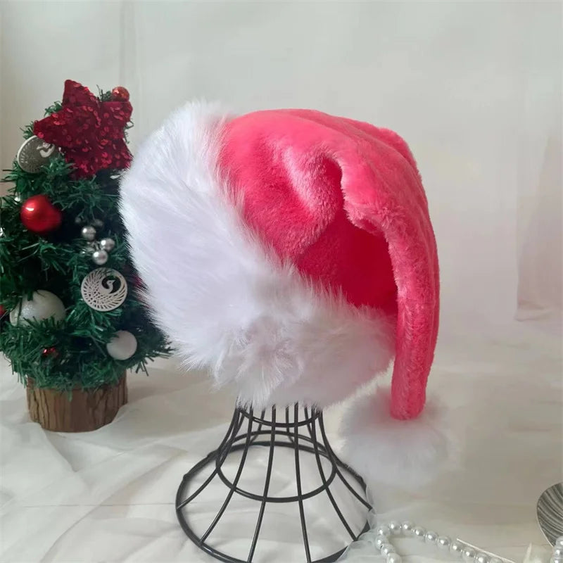 Weihnachtsmannmütze, Weihnachten, rosa, lang, Plüsch, Urlaub, rot, schwarz, für Erwachsene und Kinder, Unisex, 2024, Neujahr, festliches Partyzubehör