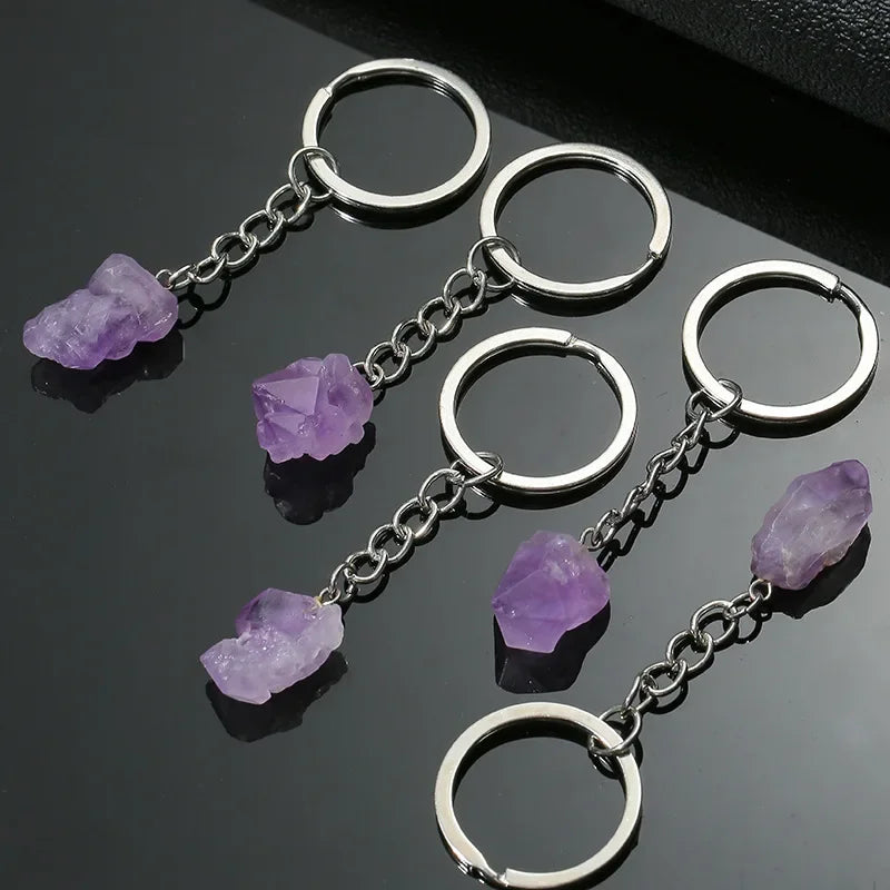 20 stücke Natürliche Stein Kristall Quarz Schlüsselbund Frauen Männer Handtasche Hangle Auto Schlüssel Halter Raw Mineral Stein Schlüsselring Schmuck