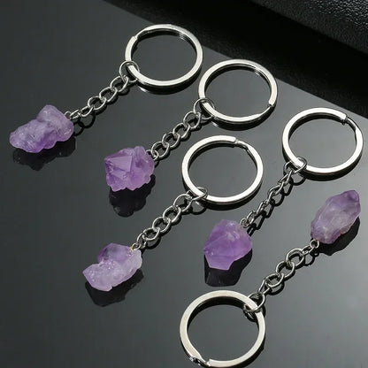 20 stücke Natürliche Stein Kristall Quarz Schlüsselbund Frauen Männer Handtasche Hangle Auto Schlüssel Halter Raw Mineral Stein Schlüsselring Schmuck